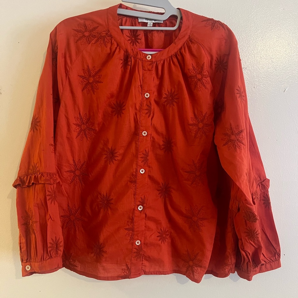 Madewell Red Starburst Button-Front Blouse